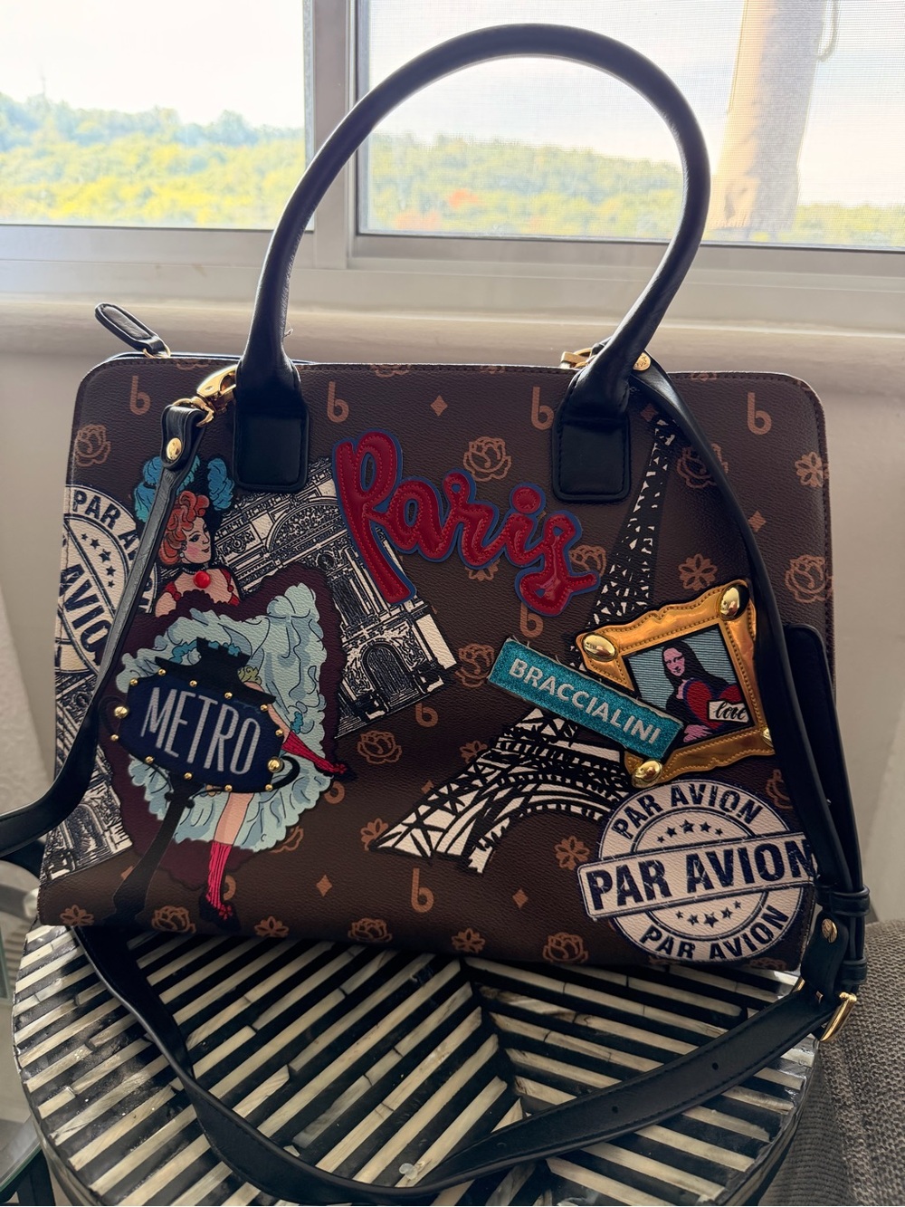 Italien Patchwork Satchel Bag - Brown